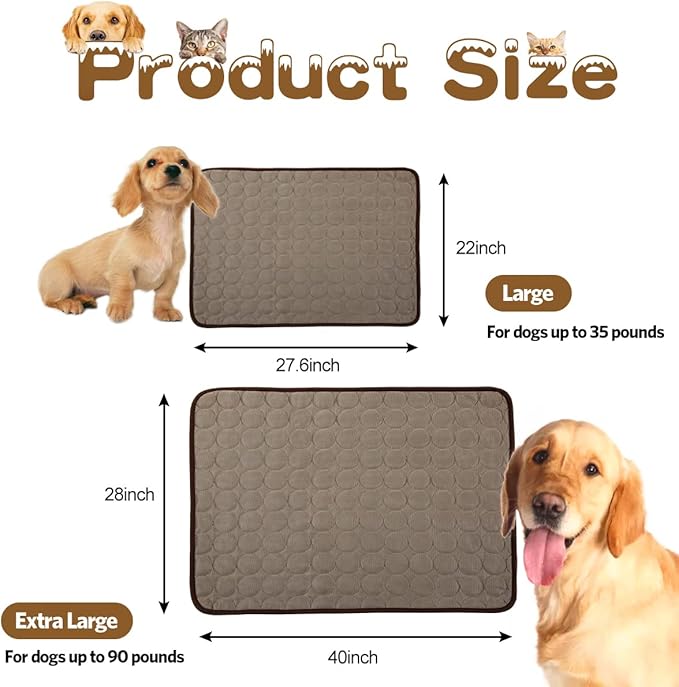 aingycy Dog Cooling Mat Pet Cooling Pads Dogs & Cats Pet Cooling Blanket for Outdoor Car Seats Beds (Coffee, 22IN*28IN)