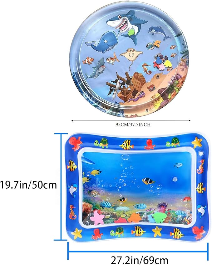 bailconti Cat Water Mat, 2025 Upgraded Thickened Anti-Scratch Leak Proof Cats Water Sensory Play Mat with Floating Fish, Pet Summer Cooling Pad, Interactive Cat Toys to Play for Indoor Cats (A)