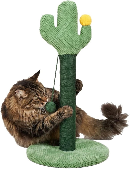 ZEZE Desert Cactus Woven Rope Cat Scratcher – 25-in Sisal Climbing Post with Plush Base, Durable Cat Furniture for Scratching, Stretching & Play