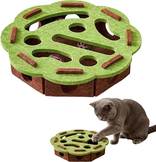Interactive Cat Puzzle Toy, Felt Maze Box, Allows Cats to Play Independently, Scratching and Hunting Puzzle Box, Kitten Toy, a Gift for Kittens. (Green lace)