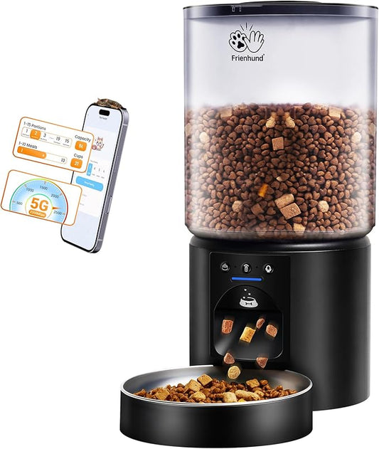 Automatic Cat Feeder with 5G WiFi : 5L Automatic Dog Feeder with Sealed Outlet, Timed Auto Cat Food Dispenser with APP Control for Pets, Detachable for Easy Clean - 21 Cup