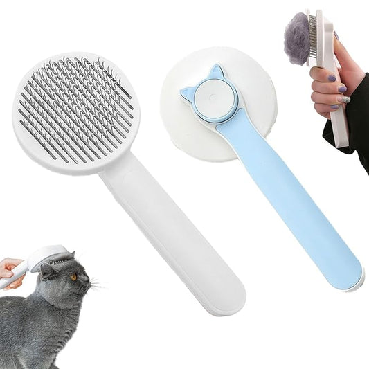 Cat Grooming Brush, Pet Brush with Release Button for Dogs Cats, Removes Loose Fur from Cats, Kittens, and Rabbits, for Pet Massage (Blue) PC201-1
