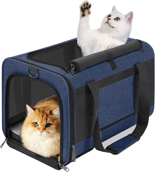 GAPZER Dog Carrier Soft/Cat Crates Large Cat 20 to 25 pounds/Softsided Pet Car Travel Carry Bag 15 Pound Puppy/Top Open Transport Kennel Navy