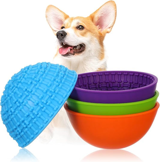 4 Pcs Dog Lick Mat Bowl Slow Feeder, Silicone Freeze Bowls 4 Colors, Wobble Stable Easy Clean for Oral Health Anxiety Boredom Relief Aid