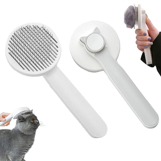 Cat Grooming Brush, Pet Brush with Release Button for Dogs Cats, Removes Loose Fur from Cats, Kittens, and Rabbits, for Pet Massage (Grey) PC201-3