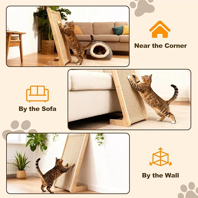 Paceray Cat Scratcher, Sisal Cat Scratcher Ramp, 27 inch L Shape Scratch Pad for Indoor Cats, Wall Furniture Protector(Large)