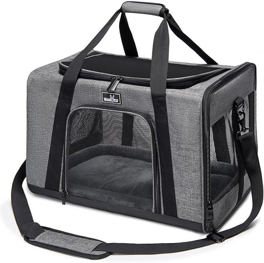 Wakytu Pet Carrier for Small Cats Dogs, Dog Carrier Travel Bag with Adequate Ventilation, 5 Mesh Windows, 3 Entrance, Locking Safety Zippers, Padded Shoulder and Carrying Strap, Medium